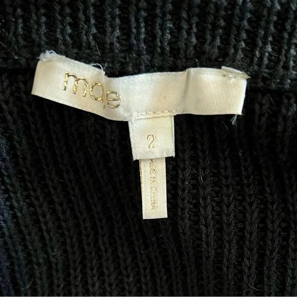 Maje Size M Black Linen Cotton Knit Peplum Hem Crewneck Sweater - Picture 4 of 5